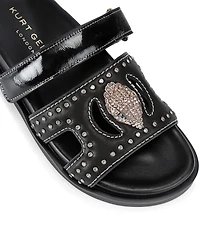 Kurt Geiger London Eagle Patent Stud Embellished Logo Ornament Cutout Slide Sandals