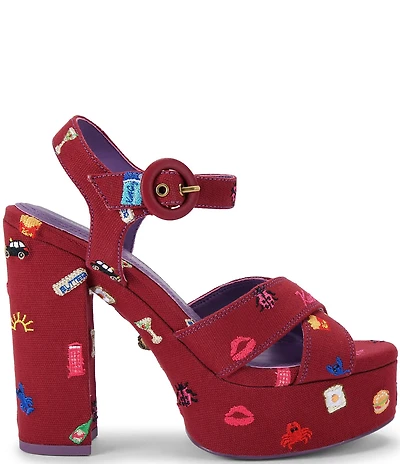 Kurt Geiger London Embroidery Ankle Buckle Platform Dress Sandals