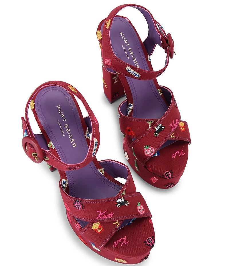 Kurt Geiger London Embroidery Ankle Buckle Platform Dress Sandals