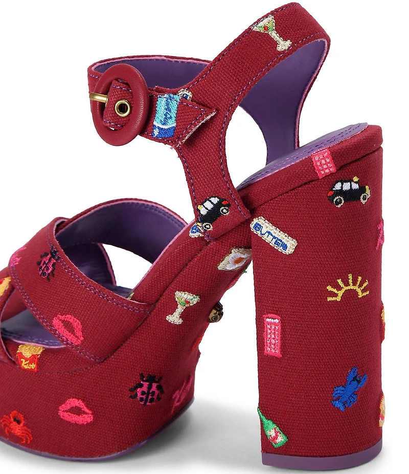 Kurt Geiger London Embroidery Ankle Buckle Platform Dress Sandals