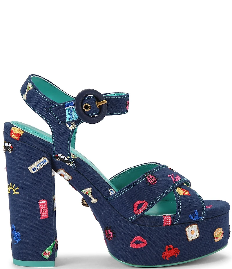 Kurt Geiger London Embroidery Ankle Buckle Platform Dress Sandals