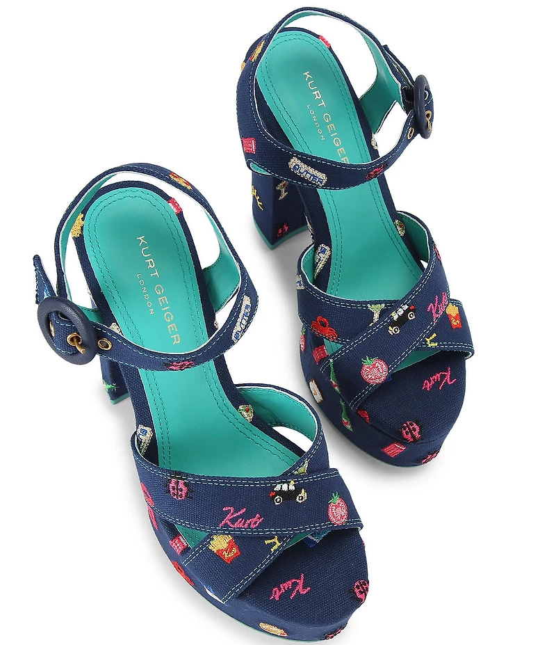 Kurt Geiger London Embroidery Ankle Buckle Platform Dress Sandals