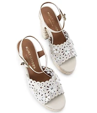 Kurt Geiger London Perforated Suede Flower Ornamented Ankle Wrap Platform Espadrille Sandals