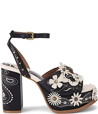 Kurt Geiger London Flower Western Studded Ornament Block Heel Platform Sandals