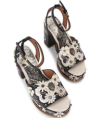 Kurt Geiger London Flower Western Studded Ornament Block Heel Platform Sandals
