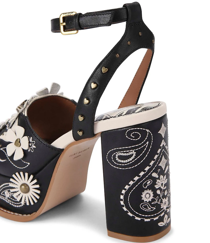 Kurt Geiger London Flower Western Studded Ornament Block Heel Platform Sandals