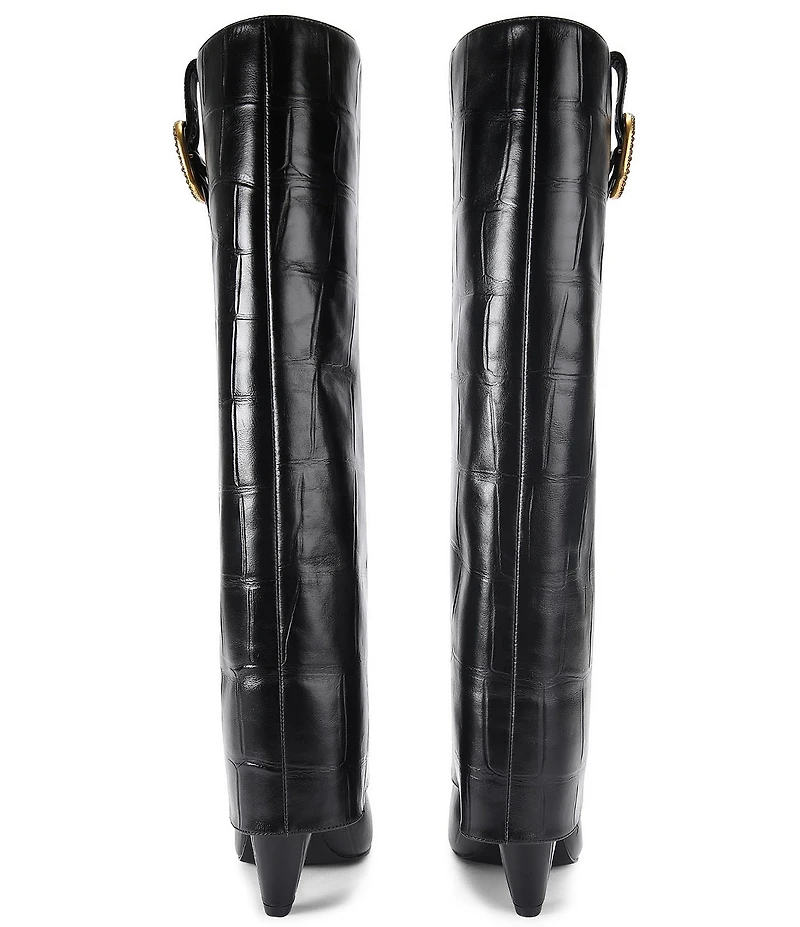 Kurt Geiger London Fold Over Croco Print Leather Buckle Hardware Tall Boots