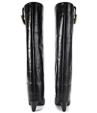 Kurt Geiger London Fold Over Croco Print Leather Buckle Hardware Tall Boots