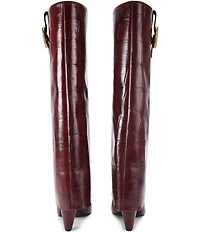 Kurt Geiger London Fold Over Croco Print Leather Buckle Hardware Tall Boots