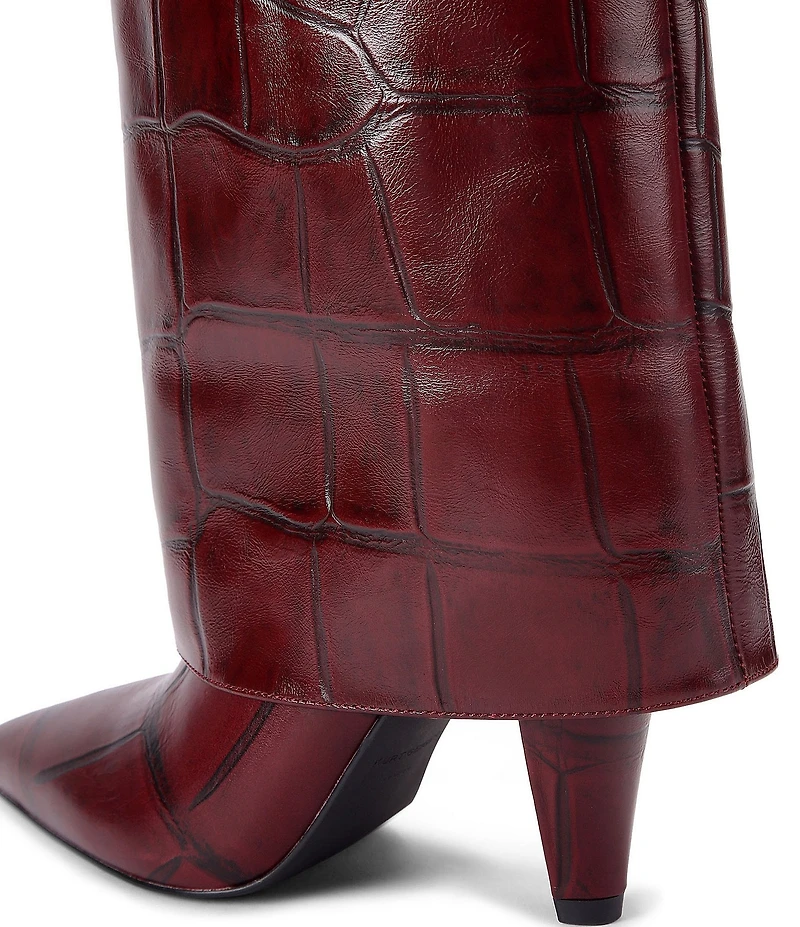 Kurt Geiger London Fold Over Croco Print Leather Buckle Hardware Tall Boots