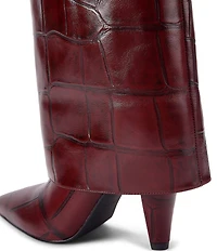 Kurt Geiger London Fold Over Croco Print Leather Buckle Hardware Tall Boots