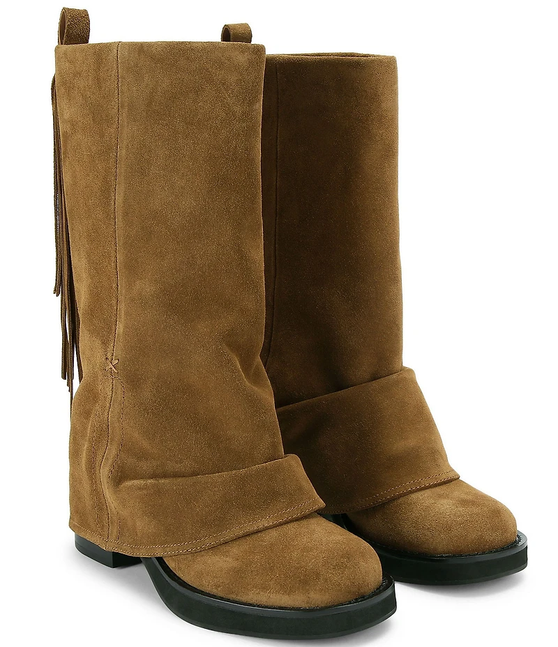 Kurt Geiger London Fringe Gaiter Slouchy Biker Boots