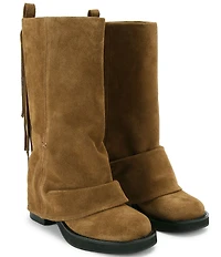 Kurt Geiger London Fringe Gaiter Slouchy Biker Boots