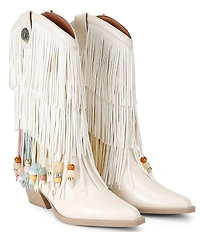 Kurt Geiger London Kurt's Cabana Fringe Leather Rainbow Beaded Logo Cowboy Boots
