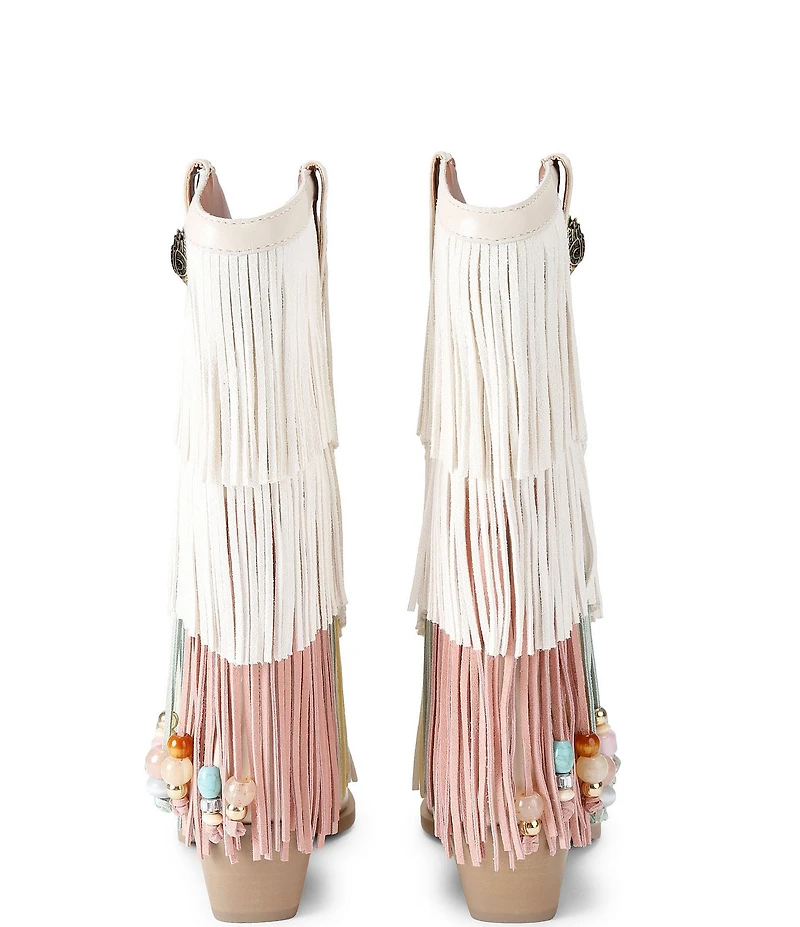 Kurt Geiger London Kurt's Cabana Fringe Leather Rainbow Beaded Logo Cowboy Boots