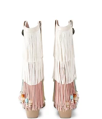 Kurt Geiger London Kurt's Cabana Fringe Leather Rainbow Beaded Logo Cowboy Boots