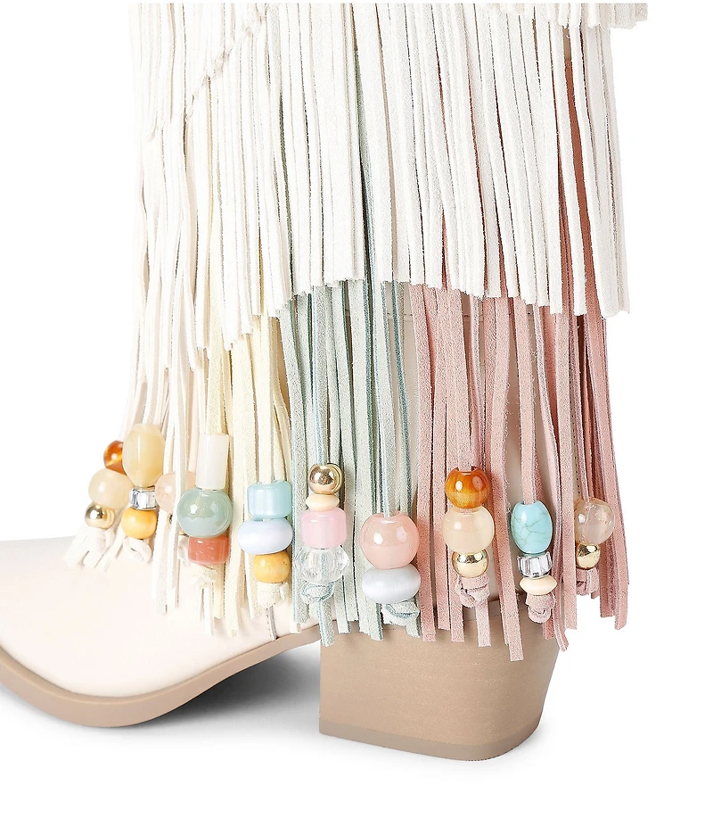 Kurt Geiger London Kurt's Cabana Fringe Leather Rainbow Beaded Logo Cowboy Boots