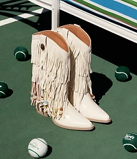 Kurt Geiger London Kurt's Cabana Fringe Leather Rainbow Beaded Logo Cowboy Boots