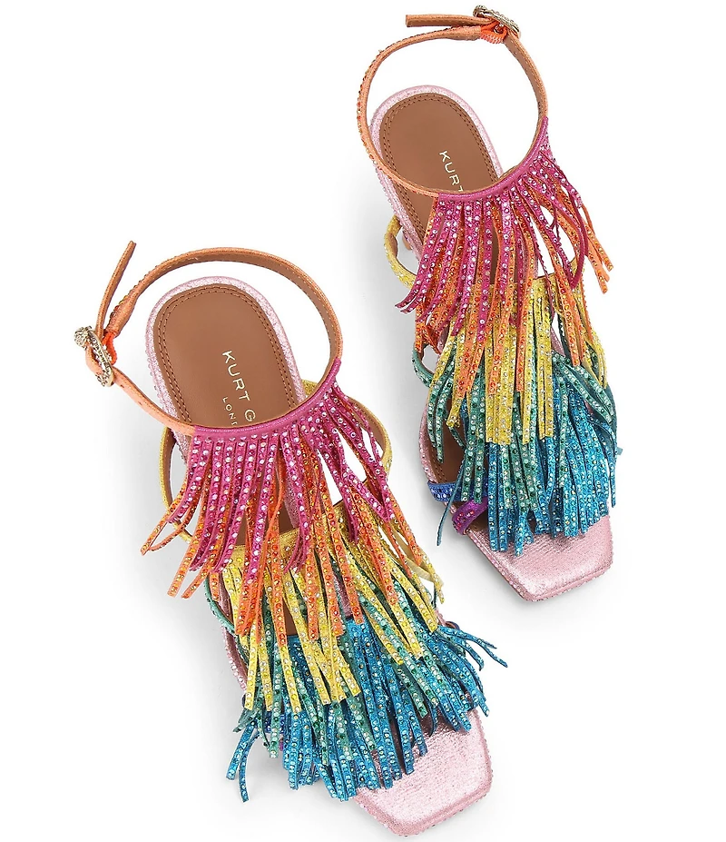 Kurt Geiger London Fringe Rainbow Crystal Embellished Dress Sandals
