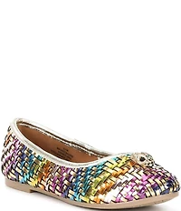 Kurt Geiger London Girls' Metallic Woven Logo Ornament Ballerina Flats (Toddler)
