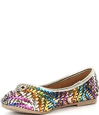 Kurt Geiger London Girls' Metallic Woven Logo Ornament Ballerina Flats (Toddler)