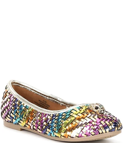 Kurt Geiger London Girls' Metallic Woven Logo Ornament Ballerina Flats (Youth)