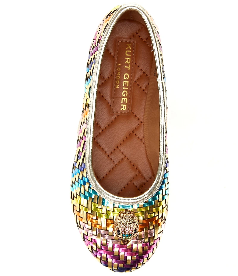 Kurt Geiger London Girls' Metallic Woven Logo Ornament Ballerina Flats (Youth)