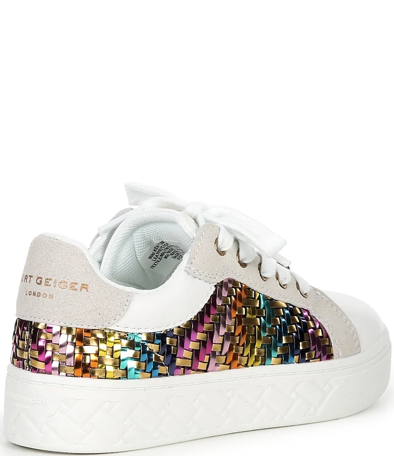 Kurt Geiger London Girls' Kensington Metallic Woven Leather Lace Up Sneakers (Youth)