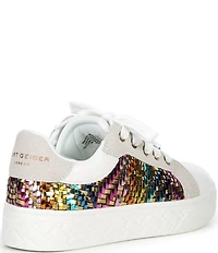 Kurt Geiger London Girls' Kensington Metallic Woven Leather Lace Up Sneakers (Youth)