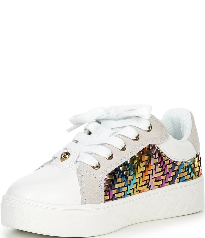 Kurt Geiger London Girls' Kensington Metallic Woven Leather Lace Up Sneakers (Youth)