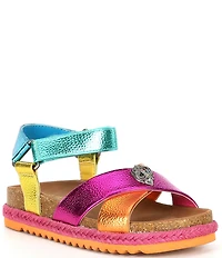 Kurt Geiger London Girls' Kensington Metallic Leather Logo Ornament Espadrille Sandals (Youth)