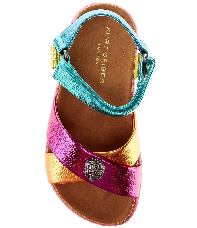 Kurt Geiger London Girls' Kensington Metallic Leather Logo Ornament Espadrille Sandals (Youth)