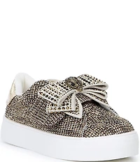 Kurt Geiger London Girls' Laney Houndstooth Crystal Bow Sneakers (Youth)
