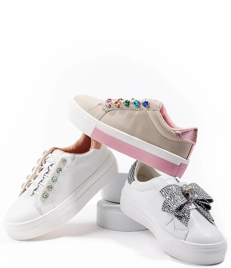 Kurt Geiger London Girls' Laney Leather Crystal Bow Sneakers (Youth)