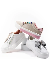 Kurt Geiger London Girls' Laney Leather Crystal Bow Sneakers (Youth)
