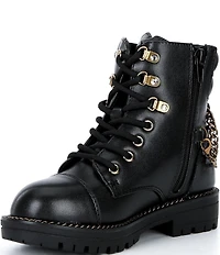 Kurt Geiger London Girls' Leather Chain Hardware Combat Boots (Youth)