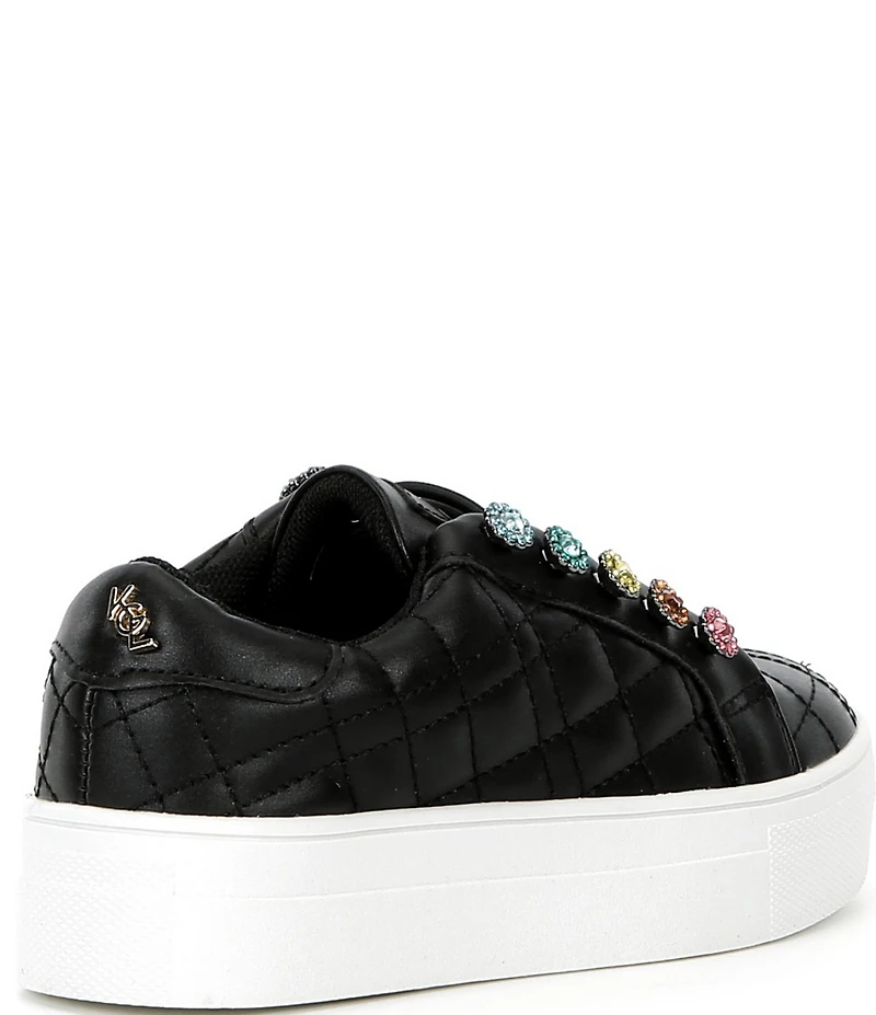 Kurt Geiger London Girls' Liviah Quilted Leather Jewel Ornamented Sneakers (Toddler)