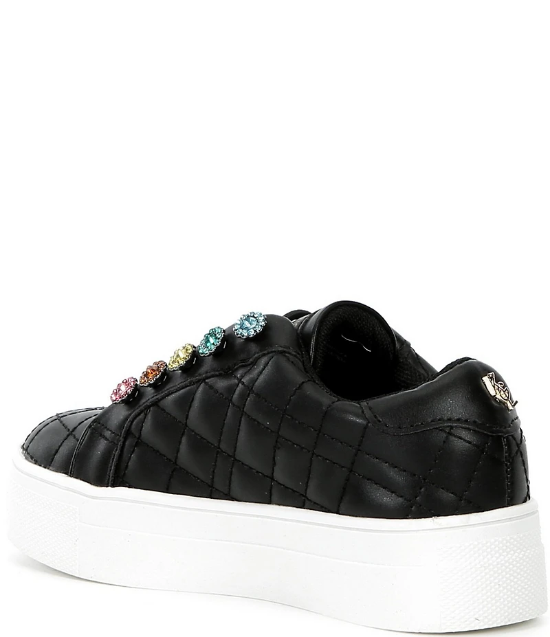 Kurt Geiger London Girls' Liviah Quilted Leather Jewel Ornamented Sneakers (Toddler)