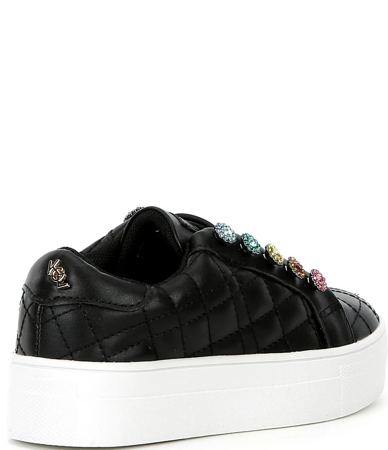 Kurt Geiger London Girls' Liviah Quilted Leather Jewel Ornamented Sneakers (Youth)