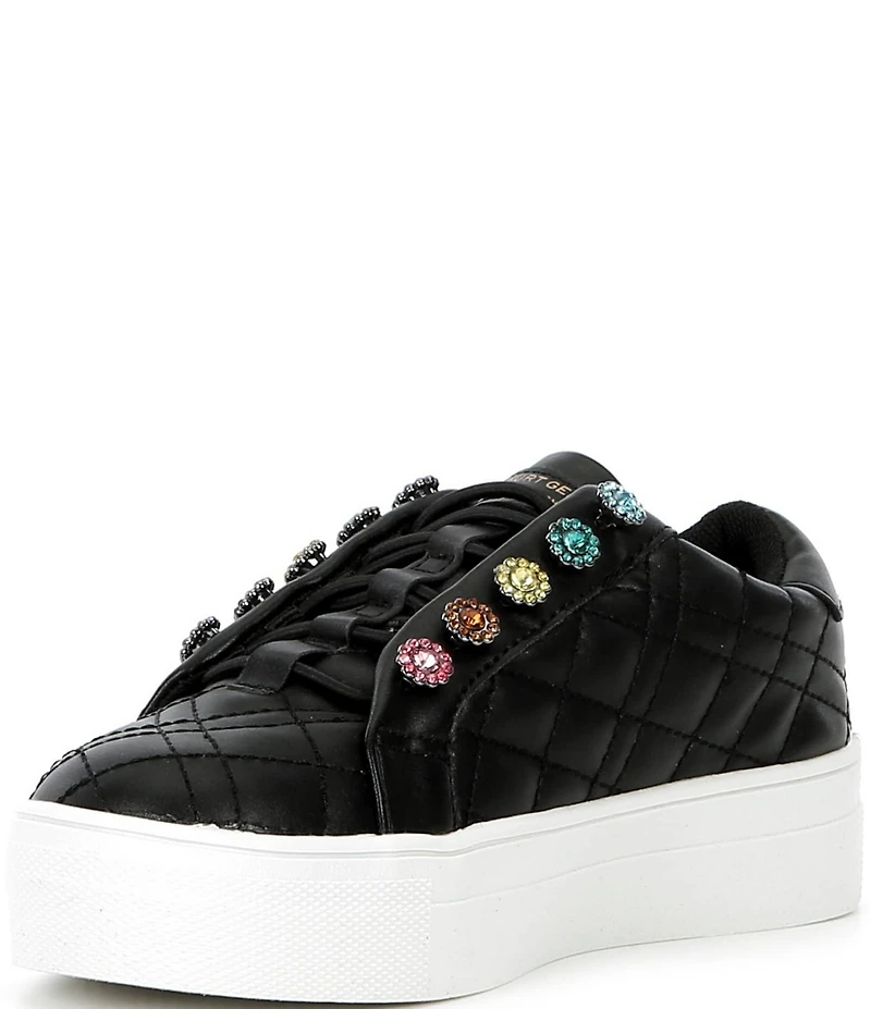 Kurt Geiger London Girls' Liviah Quilted Leather Jewel Ornamented Sneakers (Youth)