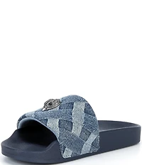 Kurt Geiger London Girls' Meena Eagle Denim Slide Sandals (Youth)
