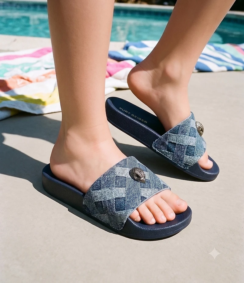 Kurt Geiger London Girls' Meena Eagle Denim Slides Sandals (Toddler)