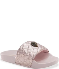Kurt Geiger London Girls' Meena Quilted Leather Logo Ornament Pool Slide Sandals (Youth)