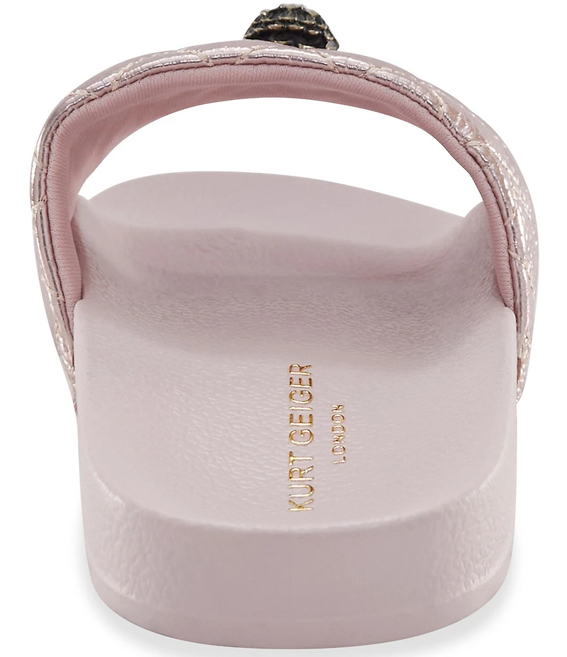 Kurt Geiger London Girls' Meena Quilted Leather Logo Ornament Pool Slide Sandals (Youth)