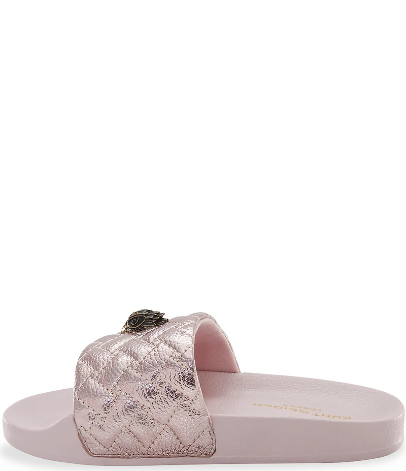 Kurt Geiger London Girls' Meena Quilted Leather Logo Ornament Pool Slide Sandals (Youth)
