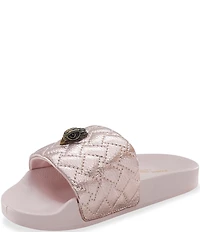 Kurt Geiger London Girls' Meena Quilted Leather Logo Ornament Pool Slide Sandals (Youth)