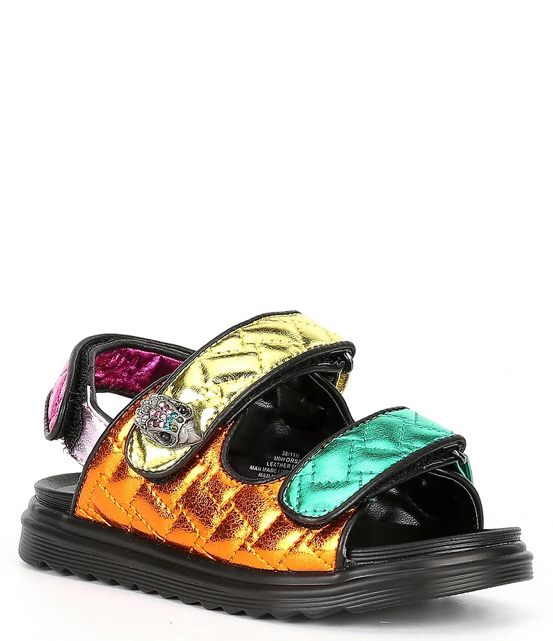 Kurt Geiger London Girls' Orson Quilted Metallic Leather Logo Ornament Slingback Sandals (Toddler)