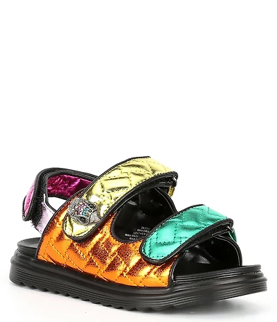 Kurt Geiger London Girls' Orson Quilted Metallic Leather Logo Ornament Slingback Sandals (Toddler)