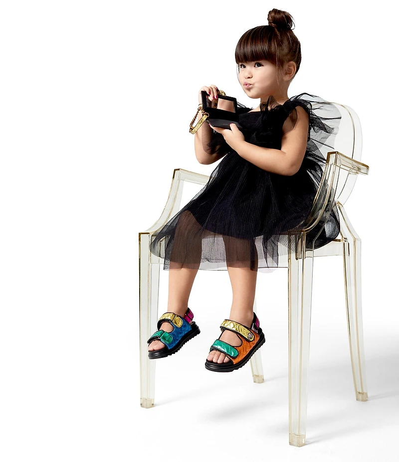 Kurt Geiger London Girls' Orson Quilted Metallic Leather Logo Ornament Slingback Sandals (Toddler)