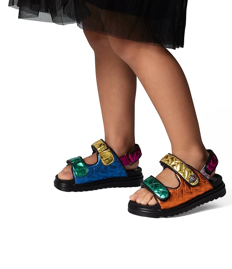 Kurt Geiger London Girls' Orson Quilted Metallic Leather Logo Ornament Slingback Sandals (Toddler)